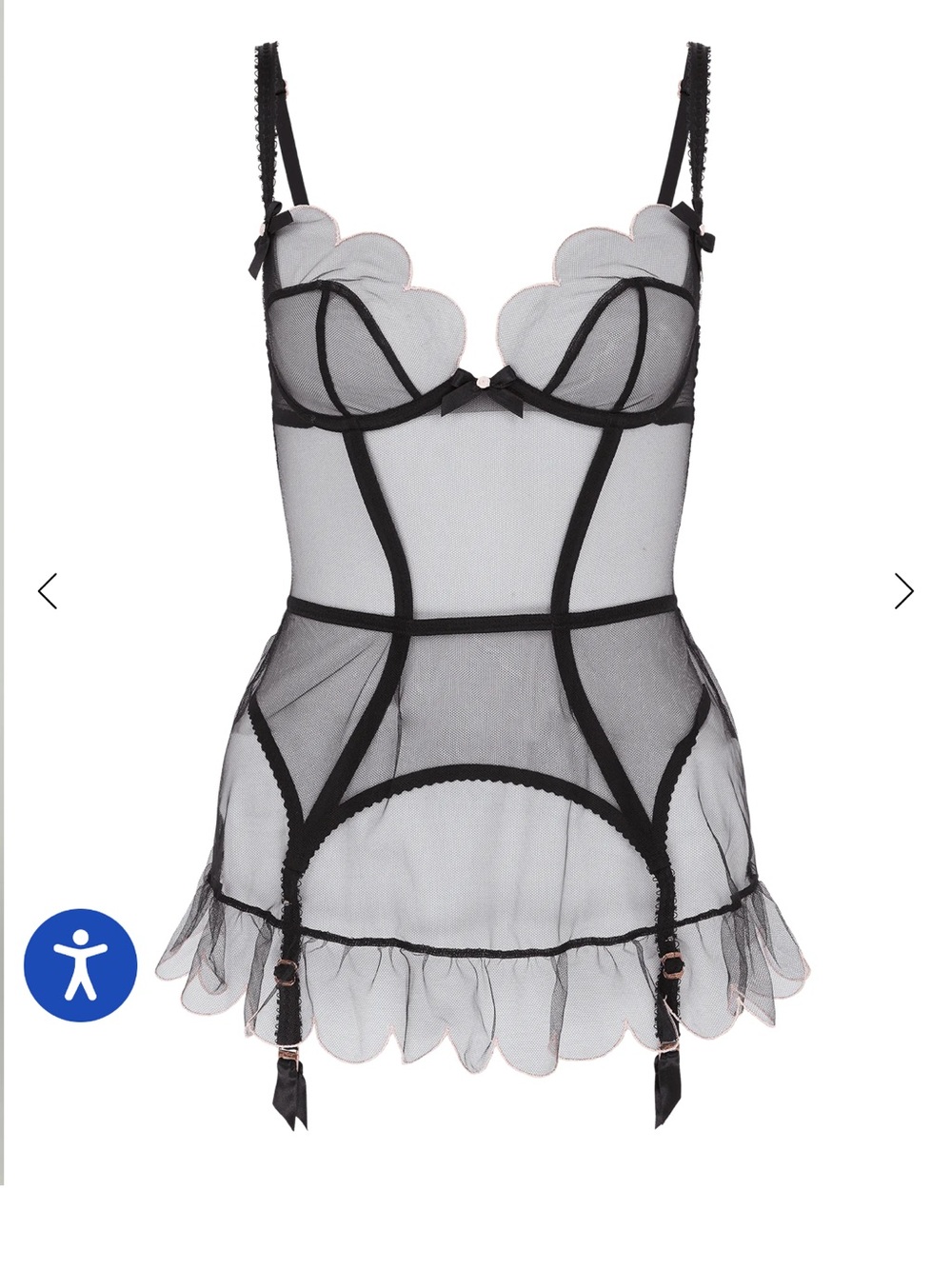 Agent Provocateur 34E Lorna Basque Scalloped Cup Chemise with Garter Details